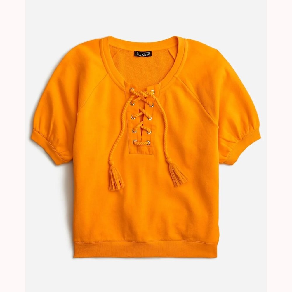 J.Crew University terry short-sleeve lace-up shirt Orange Size L